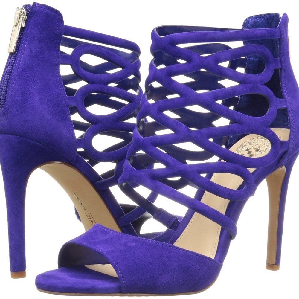 Vince Camuto Kirsi Dress Sandal Purple Suede High Heel Cage Cut-Out Size 8.5